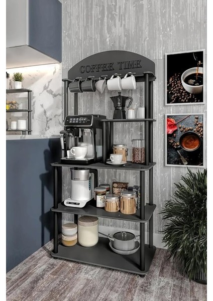 Time Çok Amaçlı Dolap – Siyah Renkli Şık Tasarımıyla Kahve Köşesi, Tüm Kahve Makineleriyle Uyumlu, Raflı ve Çekmeceli Depolama Ünitesi, Modern Fonksiyonel Dolap