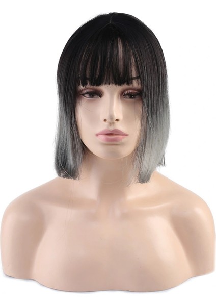 Küt Perçemli Fiber Sentetik Peruk - Siyah / Gri Ombreli fiyatları