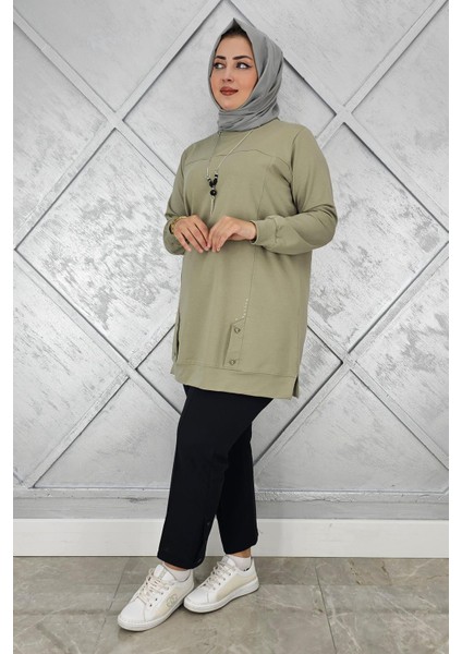 Kadın Kolye Detaylı Taşlı Tesettür Tunik