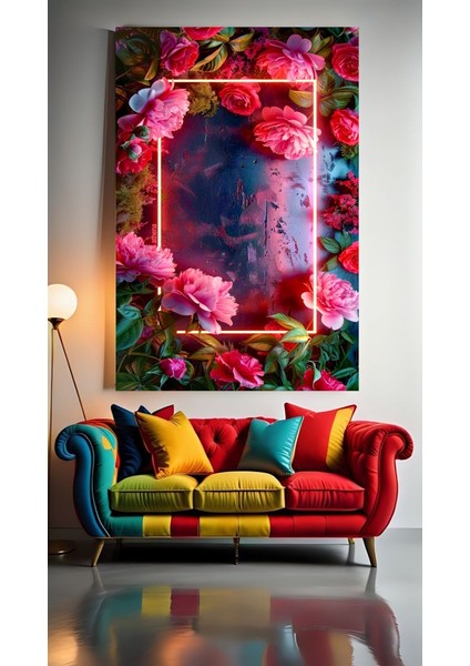 Neon Tonlar ve Güllerin Uyumu 1 :) Ev Duvar Salon Güzellik Salonu Ofis Dükkan Dekarasyon Kanvas Tablo