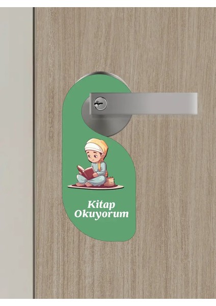 Kitap Okuyorum. Erkek Kapı Askısı Kapı Uyarı Levhası