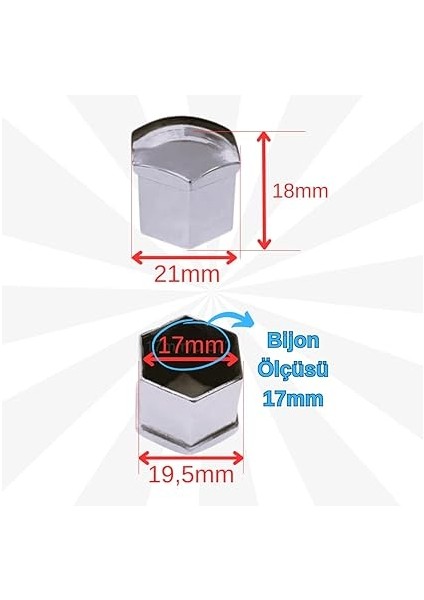 Bijon Kapagi Plastik Gri Renk Altigen 17 mm Bijon Uyumlu 20 Adet - modelleri