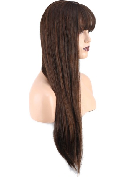 Düz Perçemli Uzun Fiber Sentetik Peruk - Kahve Karamel modelleri