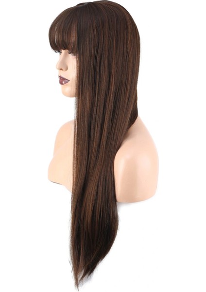 Düz Perçemli Uzun Fiber Sentetik Peruk - Kahve Karamel fırsatları