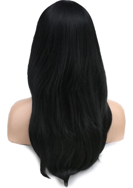 Katlı Kesim Perçemli Düz Fiber Sentetik Orta Boy Peruk - Siyah indirimleri