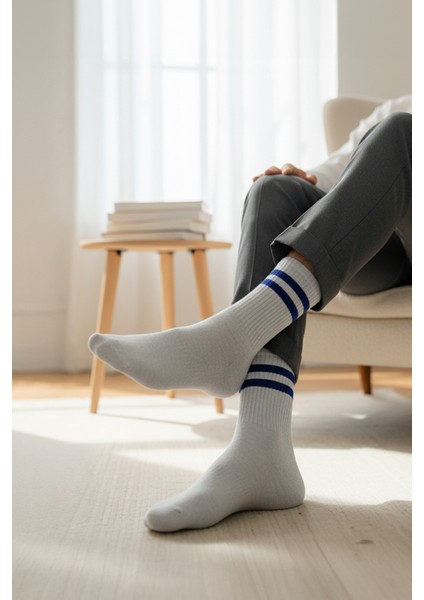 3'lü Pamuk Erkek Tenis Çorap Seti - Çizgili Desenli Tenis Çorap fırsatları