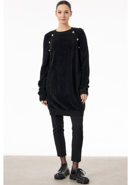 21586 Reglan Kollu Düğme Detaylı Mink Tunik
