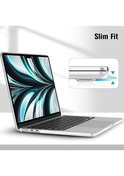 MacBook Air M4 M3 M2 13,6 Inç (2025-2022) A3240 A3113 A2681 ile Uyumlu, Ultra Ince Sert Kapak Koruyucu Kılıf Snap Case + Klavye Kapakları + Ekran Koruyucu Folyo, Şeffaf indirimleri