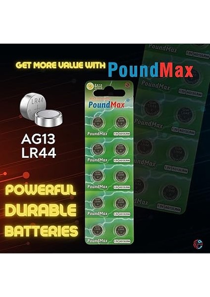 Adet LR44 AG13 A76, G13, L1154, SR44, G13A 1,5 V Poundmax Alkalin Düğme Pil Paketi Cıva Içermeyen, Sızdırmaz, Uzun Raf Ömrü, Oyuncaklar, Ölçüm Cihazları ve Hesap Makineleri Için ile Uyumludur modelleri