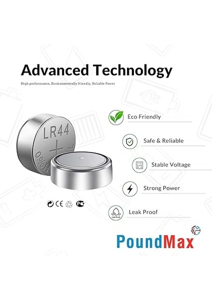 Adet LR44 AG13 A76, G13, L1154, SR44, G13A 1,5 V Poundmax Alkalin Düğme Pil Paketi Cıva Içermeyen, Sızdırmaz, Uzun Raf Ömrü, Oyuncaklar, Ölçüm Cihazları ve Hesap Makineleri Için ile Uyumludur fırsatları
