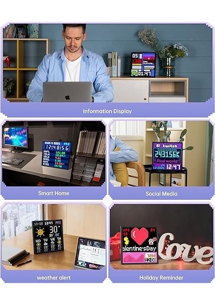 Pixoo-64 Wifi Piksel Sanat Ekranı, 64 x 64 LED Panel, Benzersiz Aydınlatma Dekorasyonu ile Uygulama Kontrolü indirimleri