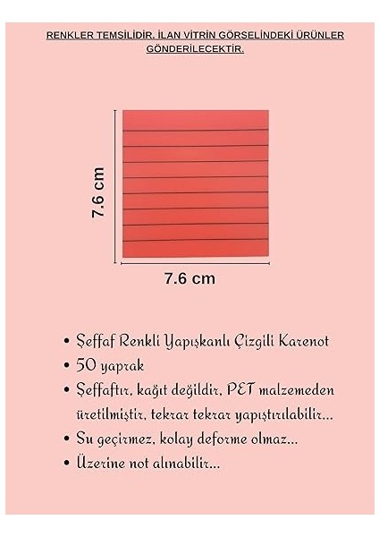 Şeffaf Renkli Yapışkanlı Not Kağıdı Çizgili Karenot (Yeşil 3) fırsatları