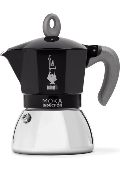 - Moka Indüksiyon Siyah: 4 Cups Ocak Üstü Espresso Pişirici - 150ML - Alt Hazne: Dış Paslanmaz Çelik Iç Alüminyum - Patentli Güvenlik Valfi - Indüksiyon Ocak Türleri Için Uygundur