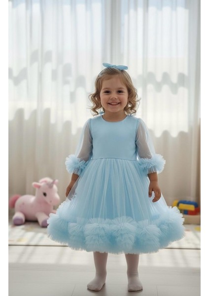 Kız Çocuk Elbise Fırfır Detay Uzun Kol Party Özel Gün Doğum Günü Elbise fırsatları
