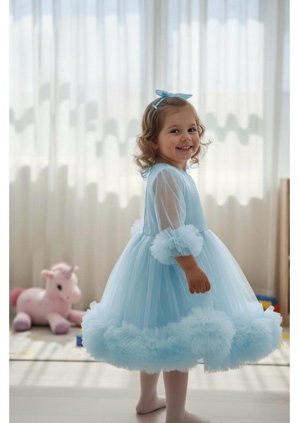 Kız Çocuk Elbise Fırfır Detay Uzun Kol Party Özel Gün Doğum Günü Elbise indirimleri