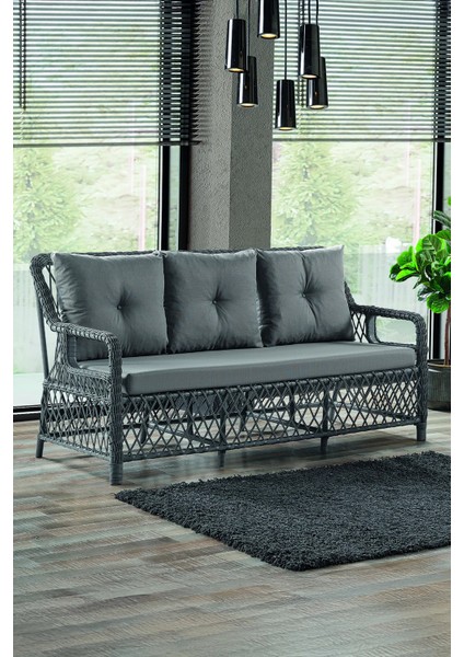 Rattan Edra Bahçe Mobilyası 3+1+1+Camlı Masa Gri- Kemik- Cappucino - B&n Garden