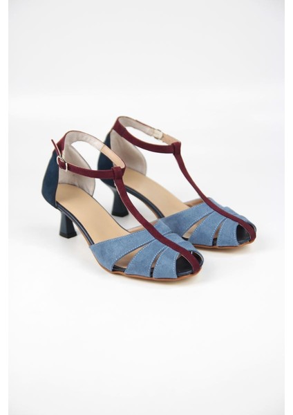 Queenn Kadın Klasik Kısa Topuklu (6 Cm) Ayakkabı Mavi Süet modelleri
