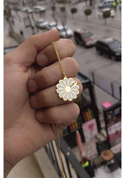 925 Ayar Gümüş 24 Ayar Altın Kaplama Isimli Papatya Kolye