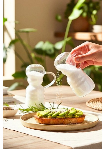 Lunare Borosilikat Cam Kulplu Tasarım Tuzluk Biberlik Baharatlık 2’li Set Şeffaf fiyatları