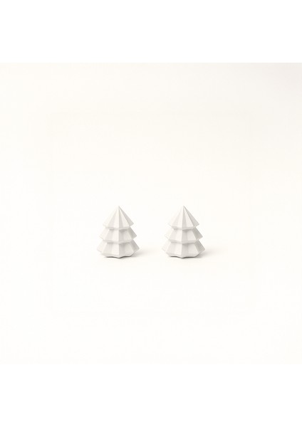 Dekoratif Beton Mini Yılbaşı Çam Ağacı 2'li Set - Kirli Beyaz