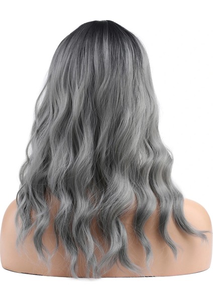 Dalgalı Kısa Perçemli Fiber Sentetik Peruk - Siyah / Gri Ombreli indirimleri