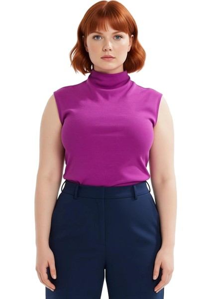 Asimetrik Kesim Dik Yaka Kolsuz Örme Bluz Kadın Modern ve Şık Seçenek Kaliteli Şık modelleri