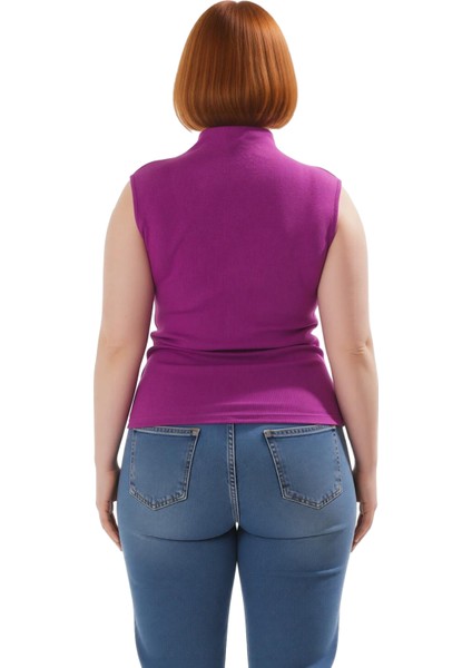 Asimetrik Kesim Dik Yaka Kolsuz Örme Bluz Kadın Modern ve Şık Seçenek Kaliteli Şık fırsatları