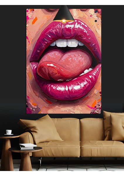 Kırmızı Dudaklı Ağız Dekoratif Kanvas - Mdf Ahşap Tablo