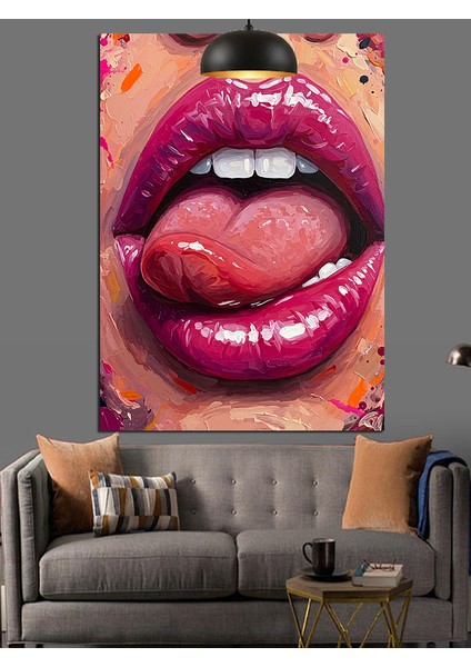 Kırmızı Dudaklı Ağız Dekoratif Kanvas - Mdf Ahşap Tablo fırsatları