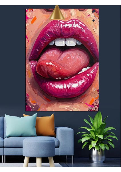 Kırmızı Dudaklı Ağız Dekoratif Kanvas - Mdf Ahşap Tablo indirimleri