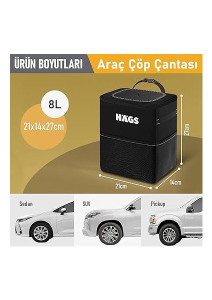 Araç Içi Çöp Kutusu, Oto Çöp Kovası Kapaklı ve Saklama CEPLI%100 Sızdırmaz Organizer Çanta, Su Geçirmez Araba Çöp Kutusu, Çok Amaçlı Araç Içi Düzenleyici Çanta, 8 Lt - Siyah fırsatları