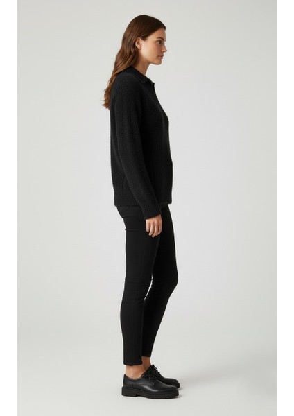 Kadın Trend Polo Yaka Tüylü Örme Kazak - %100 Pamuklu Günlük Şık Triko Üst fırsatları