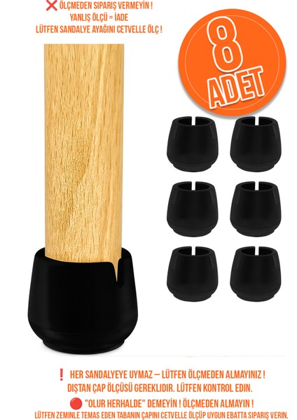 8 Adet Siyah 25 mm Pvc Sandalye Profil Ayak Pabucu Sessiz Yumuşak Sandalye Zemin Koruyucu