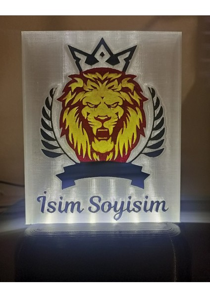 Kişiye Özel Isimli Sarı Kırmızı Aslan Dekoratif LED Lamba Kablolu Adaptörlü