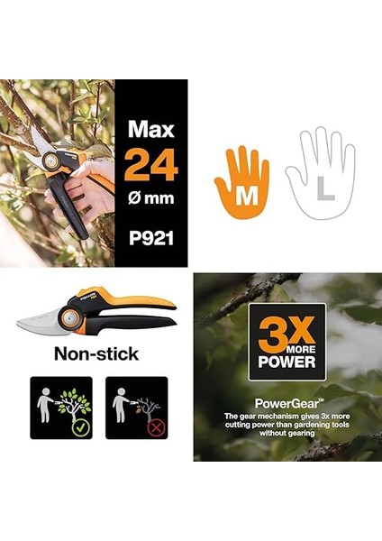 Bypass M Bahçe Makası, x Serisi Powergear, P921, Döner Sap, Taze Dallar Için, Yapışmaz Kaplama, Paslanmaz Çelik Bıçaklar, Uzunluk: 20,1 Cm, Siyah/turuncu, 1057173 fiyatları