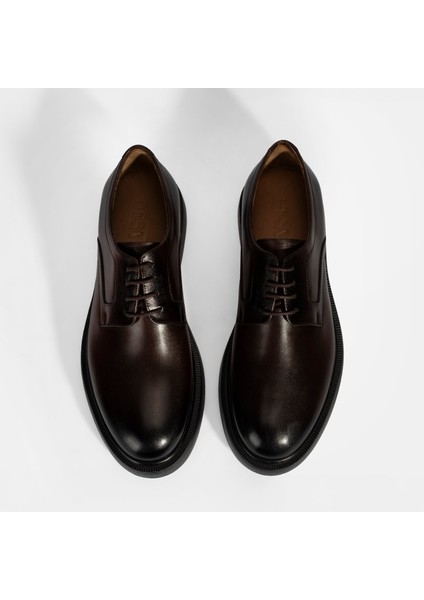 Erkek Kahve Bağcıklı Klasik Deri Ayakkabı