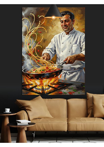 Aşçı Şef Yemek Hazırlarken Dekoratif Kanvas - Mdf Ahşap Tablo indirimleri