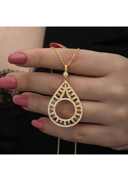 Gümüş Gold Kaplama Damla Çeyrek Takılabilen Kadın Kolye