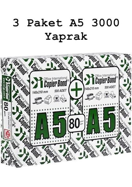 Bond A5 Fotokopi Kağıdı 3 Paket 1000 Yaprak x 3 Toplam 3000 Yaprak fiyatları