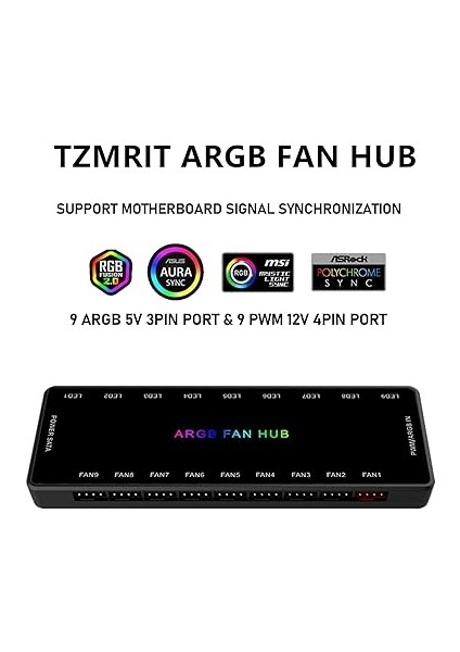 Pwm Fan Hub, Adressable 5V 3pin Argb & 12V 4pin Pwm 2'si 1 Arada Rgb Kasa Fan Hub, Gizli Manyetik Tabanlı ve Sata Power 18 Bağlantı Noktası, 9 Bilgisayar Cpu Fan Dağıtıcısını Destekler fiyatları