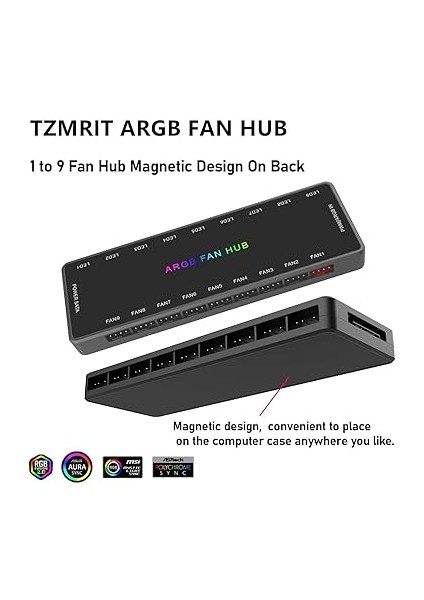 Pwm Fan Hub, Adressable 5V 3pin Argb & 12V 4pin Pwm 2'si 1 Arada Rgb Kasa Fan Hub, Gizli Manyetik Tabanlı ve Sata Power 18 Bağlantı Noktası, 9 Bilgisayar Cpu Fan Dağıtıcısını Destekler indirimleri