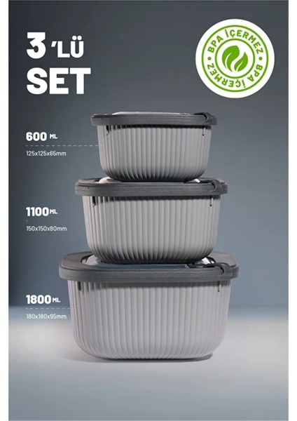 3’lü Saklama Kabı Seti – Sızdırmaz Kapaklı, Mikrodalga ve Dondurucu Uyumlu