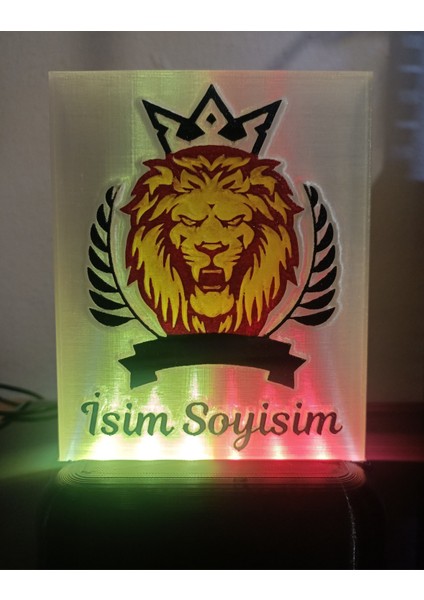 Kişiye Özel Isimli Aslan Dekoratif LED Lamba - Sarı Kırmızı Işıklı