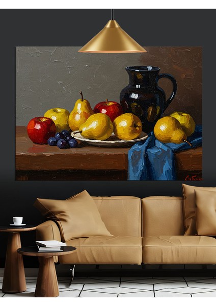 Klasik Natürmort Elma Armut Dekoratif Kanvas - Mdf Ahşap Tablo
