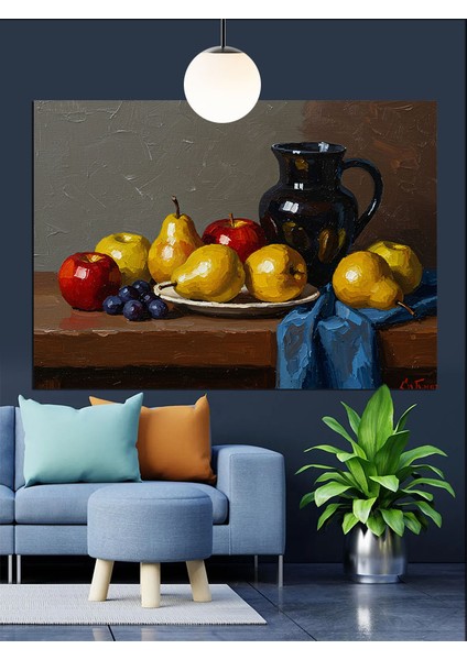 Klasik Natürmort Elma Armut Dekoratif Kanvas - Mdf Ahşap Tablo indirimleri