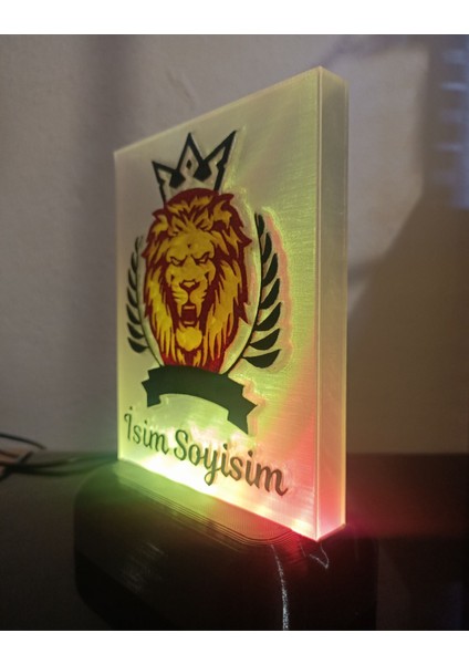Kişiye Özel Isimli Aslan Dekoratif LED Lamba - Sarı Kırmızı Işıklı modelleri