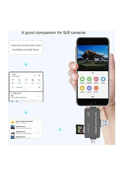 USB Ligtning iphone ile Uyumlu - iPad ile Uyumlu ve Type-C Girişli Kart Okuyucu Multi Otg USB C Adapter Sd Tf Micro Card Reader Micro USB Adapter Lighting Için Dönüştürücü ADS-368 modelleri