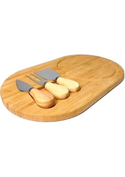Bambu Peynir Sunum Tabağı, 3 Parça Peynir Bıçağı ve Çatalı Seti, Toplam 4 Parça, ve Şık Bambu Peynir Tabağı, Kaliteli Bambu Sunum Seti 34X20 cm Ebatlarında modelleri