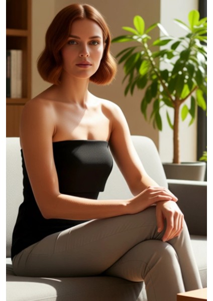 Straplez Yandan Fermuarlı Krep Örme Bluz Modern Stil Trend Tasarım Yüksek Kalite fiyatları