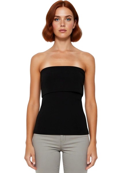 Straplez Yandan Fermuarlı Krep Örme Bluz Modern Stil Trend Tasarım Yüksek Kalite modelleri